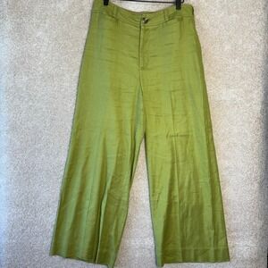 Anthropologie Wide Leg Pants Size 29 Green Cropped Linen Blend Anthro Maeve